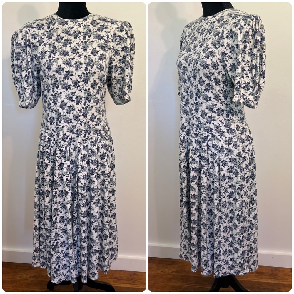Vintage 80s Paquette Too Floral Puff Sleeve Dress Garden Euro Cottagecore Sz12